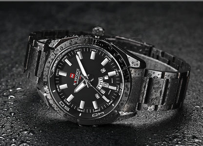 Montre pour homme NAVIFORCE, entièrement en acier, étanche, style décontracté, mouvement à quartz avec affichage de la date – Montre-bracelet de luxe pour homme, d'une marque de premier plan.