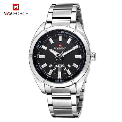 Montre pour homme NAVIFORCE, entièrement en acier, étanche, style décontracté, mouvement à quartz avec affichage de la date – Montre-bracelet de luxe pour homme, d'une marque de premier plan.