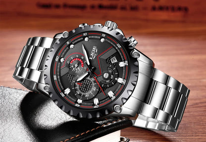 Montre pour homme LIGE – Montre à quartz tendance, marque de luxe, tout en acier, style professionnel, étanche et sportive – Livrée avec boîte