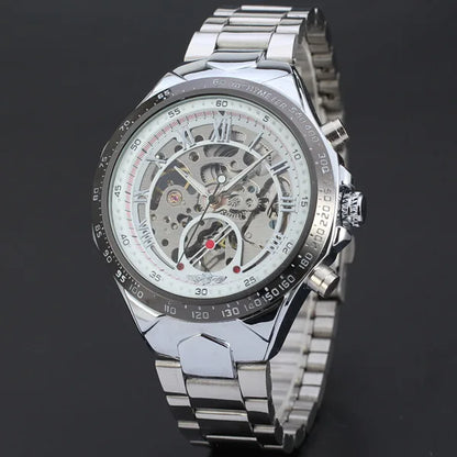 Relógio mecânico automático para homem WINNER – Modelo esqueleto, bracelete em aço inoxidável, design desportivo, marca de luxo