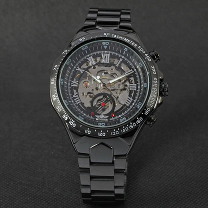 Relógio mecânico automático para homem WINNER – Modelo esqueleto, bracelete em aço inoxidável, design desportivo, marca de luxo