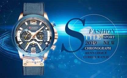 CURREN Casual Sport Watches for Men Blue Top Brand Luxury Military Leather Wrist Watch Man Clock Fashion Chronograph Wristwatch