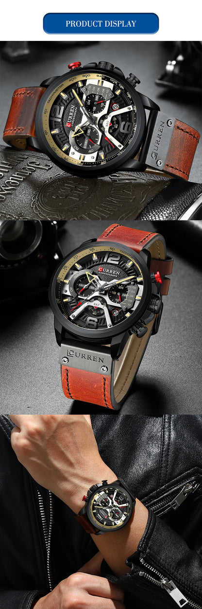 CURREN Casual Sport Watches for Men Blue Top Brand Luxury Military Leather Wrist Watch Man Clock Fashion Chronograph Wristwatch