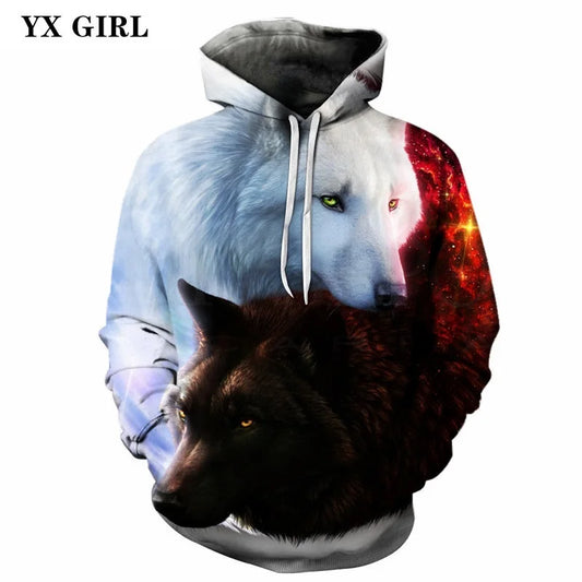 Unisex 3d Print ice/Fire Wolves Black White Wolf Hoodies Men/Women Casual Hoodie Autumn Tracksuit Pullover Hooded Sweatshirt