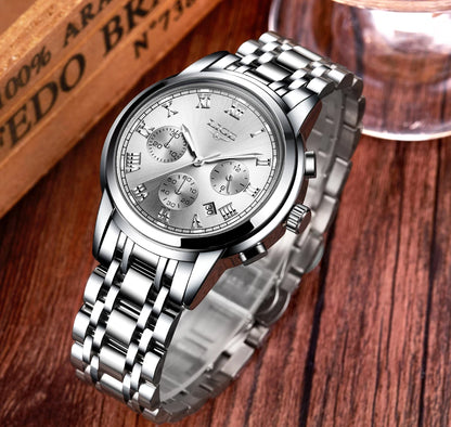 Montre pour homme LIGE – Chronographe de luxe, style sport décontracté, étanche, entièrement en acier, mouvement à quartz