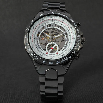 Relógio mecânico automático para homem WINNER – Modelo esqueleto, bracelete em aço inoxidável, design desportivo, marca de luxo