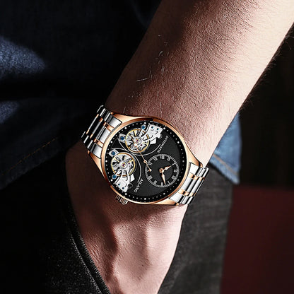 AILANG brandneue modische Double-Tourbillon-Uhr für Herren, Luxus-Edelstahl, wasserdicht, automatisch-mechanische Herrenuhr