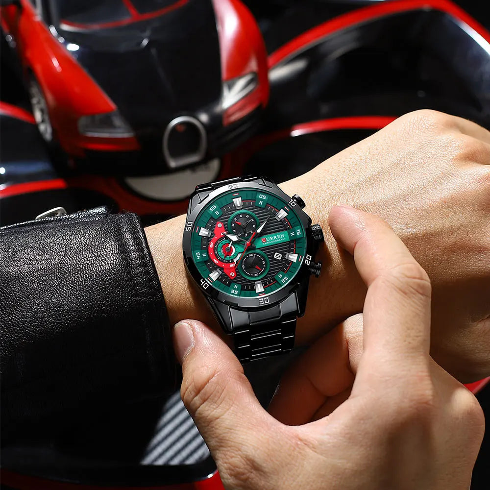 Montre pour homme CURREN – Chronographe sportif de luxe, mouvement à quartz, tout en acier, étanche