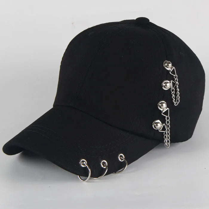 Șapcă de baseball din bumbac în stil hip-hop, cu design creativ, cu inele de piercing, în stil punk, casual pentru adulți, unisex, ajustabilă, cu sistem snapback