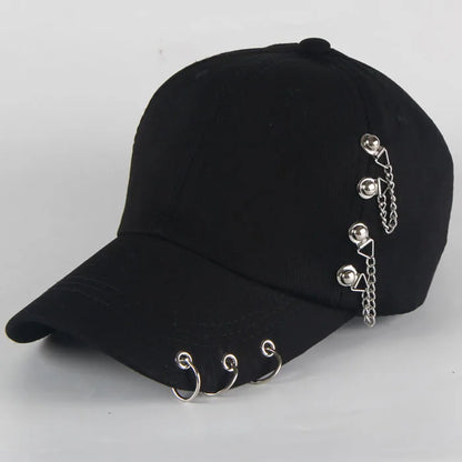 Șapcă de baseball din bumbac în stil hip-hop, cu design creativ, cu inele de piercing, în stil punk, casual pentru adulți, unisex, ajustabilă, cu sistem snapback