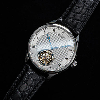Sugess Tourbillon férfi karóra ST8230, eredeti Tianjin-i szerkezetű, mechanikus, vintage, csontvázszerkezetű karóra, elegáns krokodilbőr szíjjal