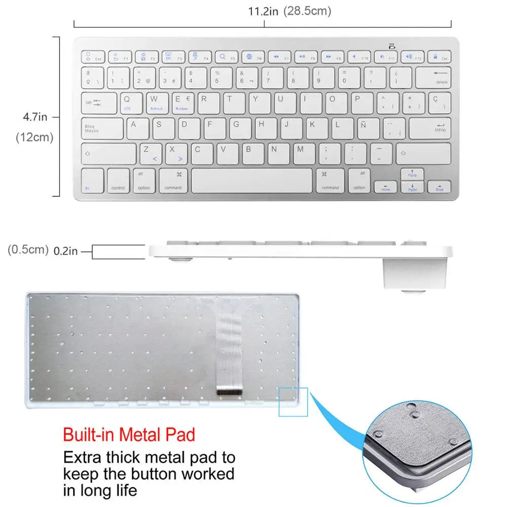 Portable Spanish Bluetooth Keyboard Light Slim Wireless Keyboard for Mac iPad iPhone iOS Android Windows Smart TV