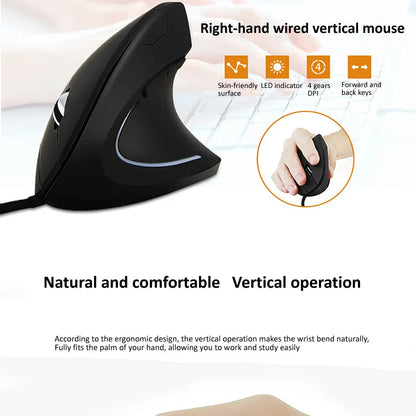 Wired Right Hand Vertical RGB Mouse Ergonomic Gaming Mouse 800 1200 1600 3200DPI USB Optical Wrist Healthy Mause for PC Computer