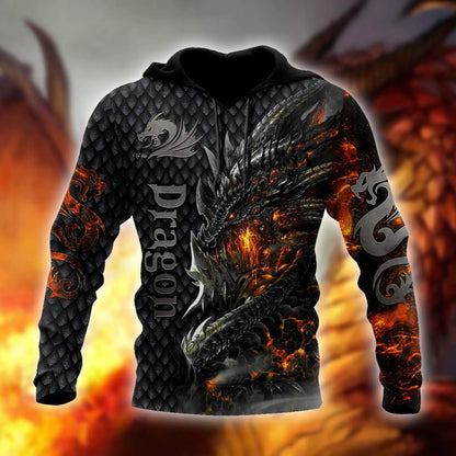 Smuk Fire Dragon 3D-all-over-print hættetrøje til mænd, unisex sweatshirt, efterårsstreetwear, casual jakke, træningssæt KJ749