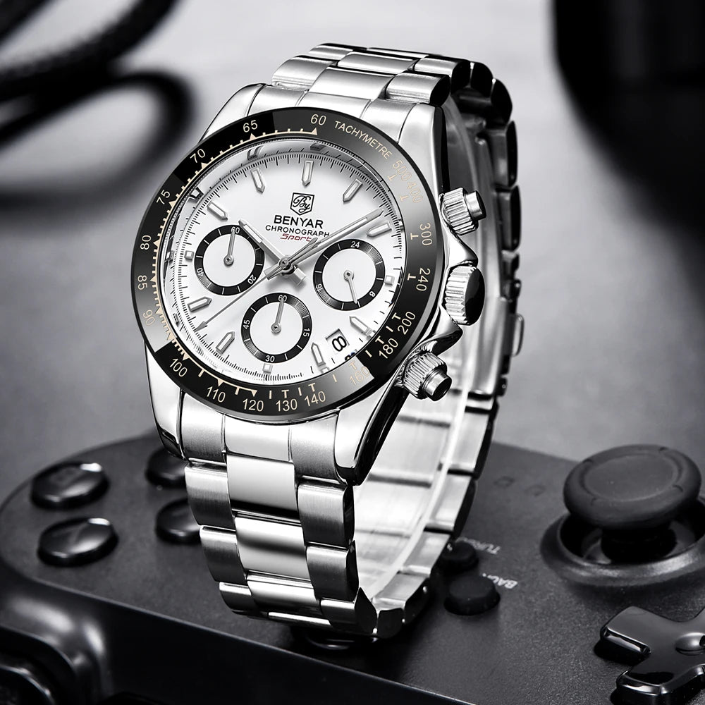 BENYAR Men’s Watches – Luxury chronograph, sporty design, water-resistant, stainless steel, quartz movement