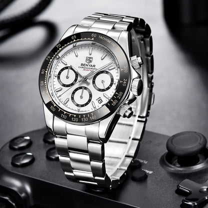 BENYAR Men’s Watches – Luxury chronograph, sporty design, water-resistant, stainless steel, quartz movement