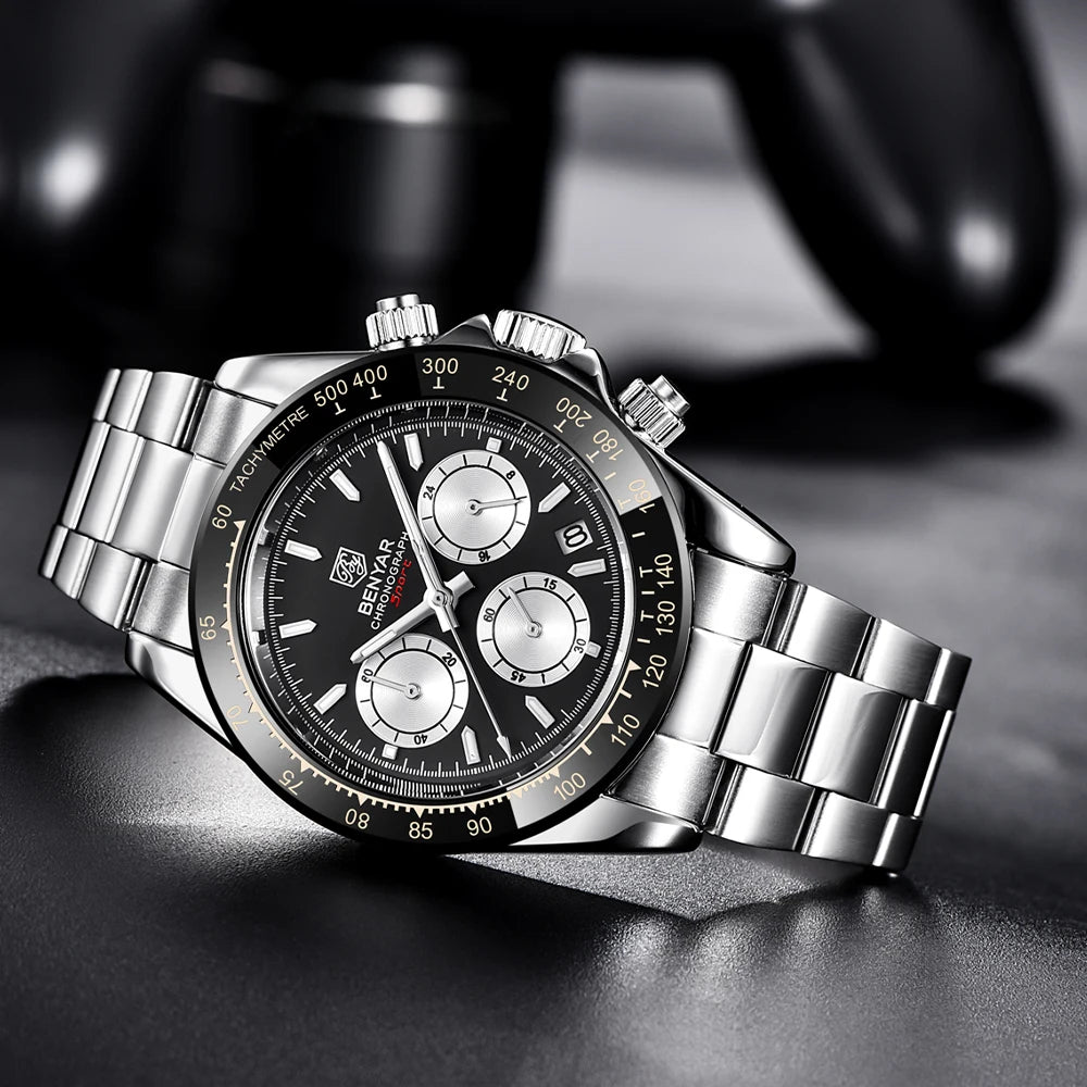 BENYAR Men’s Watches – Luxury chronograph, sporty design, water-resistant, stainless steel, quartz movement