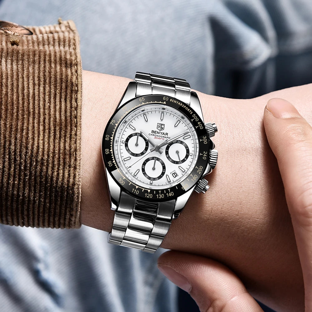 BENYAR Men’s Watches – Luxury chronograph, sporty design, water-resistant, stainless steel, quartz movement