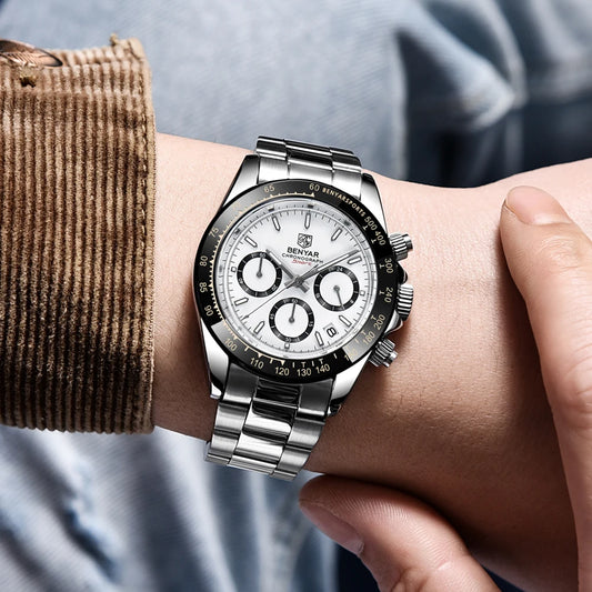 Montres pour hommes BENYAR – Chronographe de luxe, modèle sportif, étanche, en acier inoxydable, à mouvement à quartz