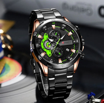 Montre pour homme CURREN – Chronographe sportif de luxe, mouvement à quartz, tout en acier, étanche