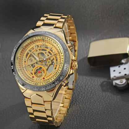 Relógio mecânico automático para homem WINNER – Modelo esqueleto, bracelete em aço inoxidável, design desportivo, marca de luxo