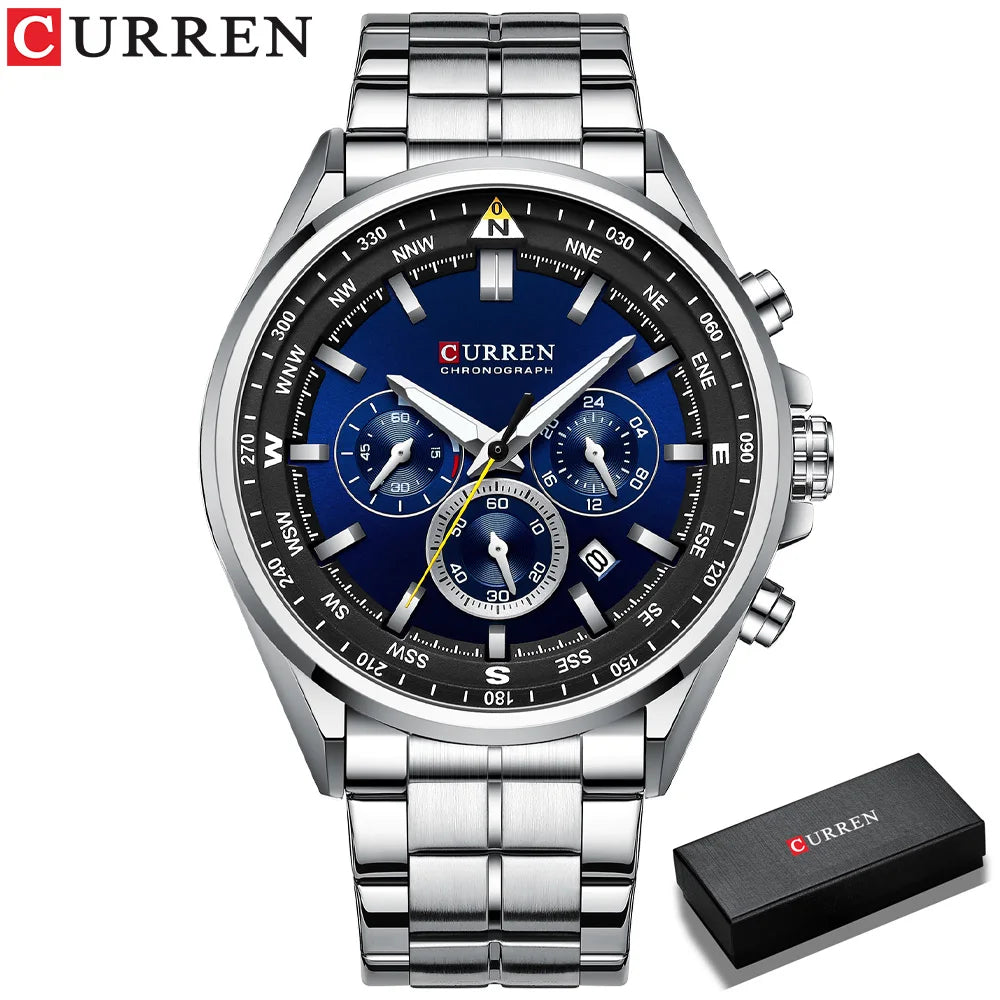 Relógio de homem CURREN – Relógio de tendência de uma grande marca, modelo de luxo, à prova de água, em aço, estilo desportivo, cronógrafo de quartzo