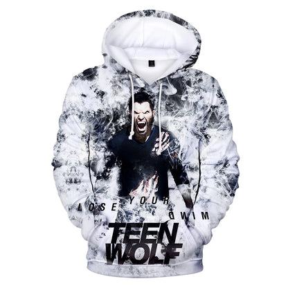 Naujo TV serialo TEEN WOLF 3D rašto džemperiai su gobtuvu vyrams ir moterims, Harajuku stiliaus rudens vaikiški gatvės mados puloveriai, hiphopo džemperis su gobtuvu