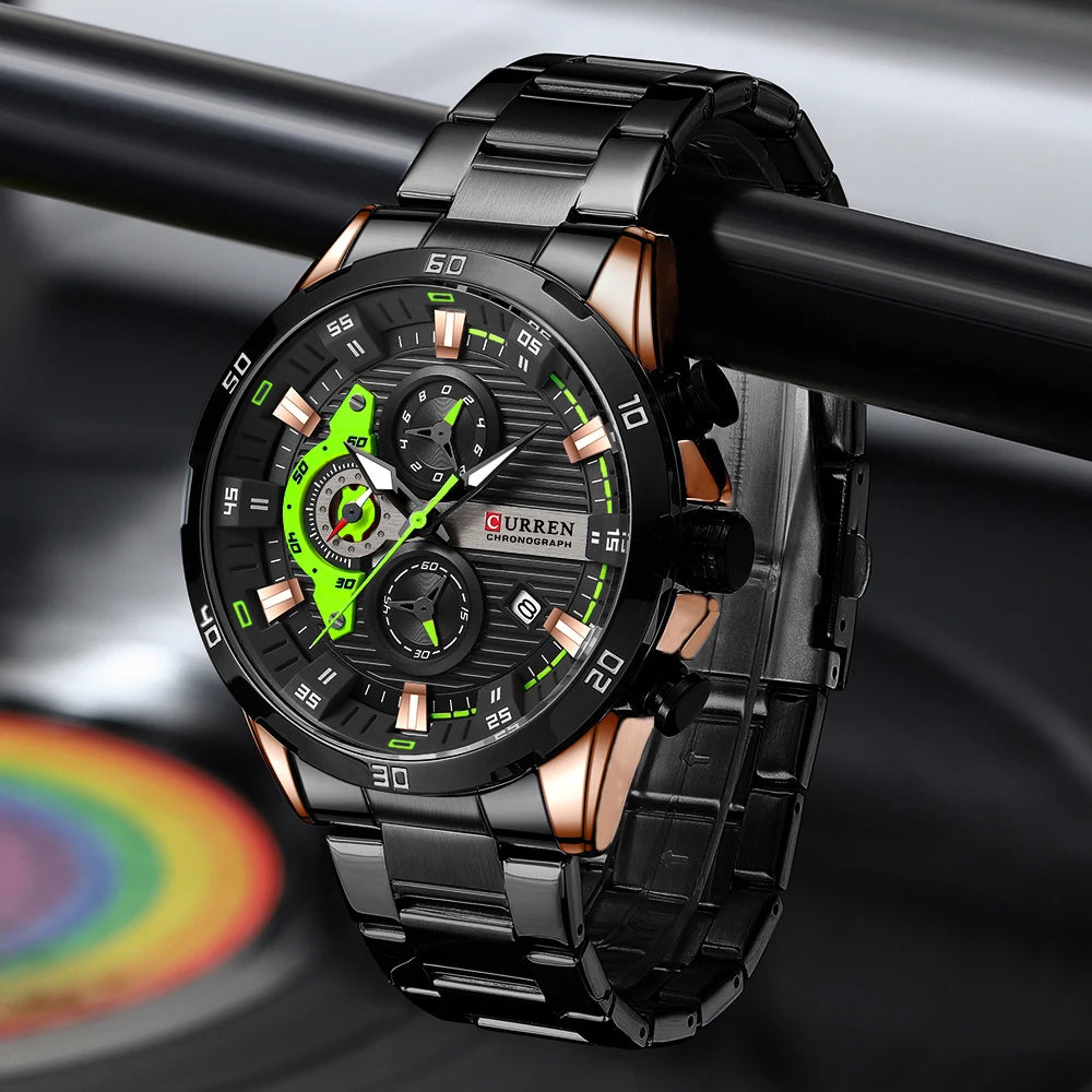 Montre pour homme CURREN – Chronographe sportif de luxe, mouvement à quartz, tout en acier, étanche