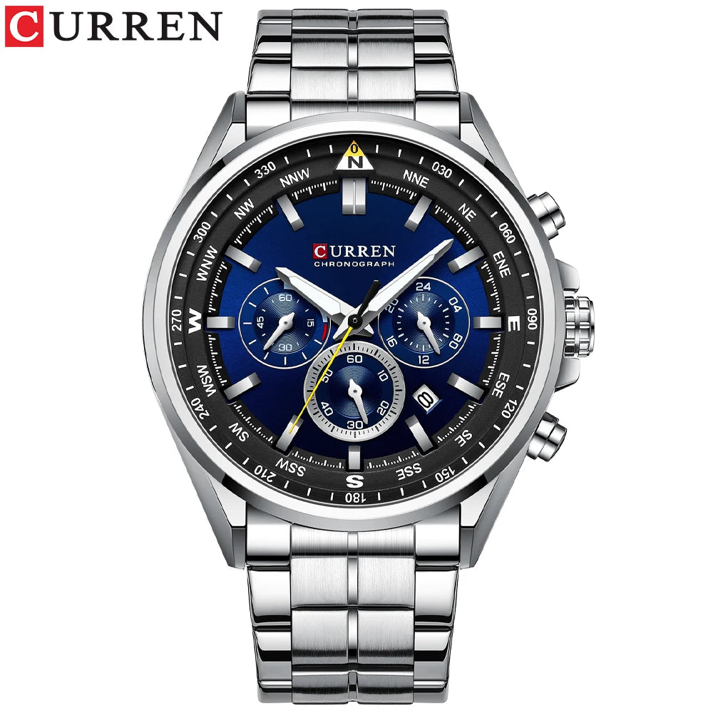 Relógio de homem CURREN – Relógio de tendência de uma grande marca, modelo de luxo, à prova de água, em aço, estilo desportivo, cronógrafo de quartzo