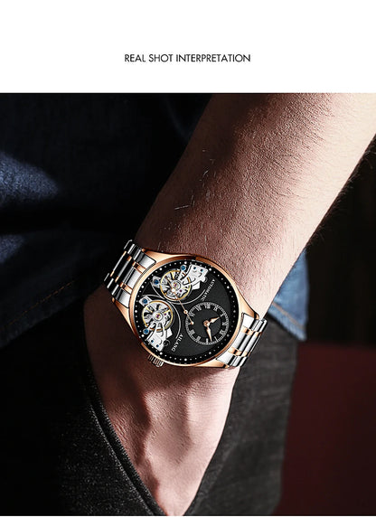AILANG brandneue modische Double-Tourbillon-Uhr für Herren, Luxus-Edelstahl, wasserdicht, automatisch-mechanische Herrenuhr