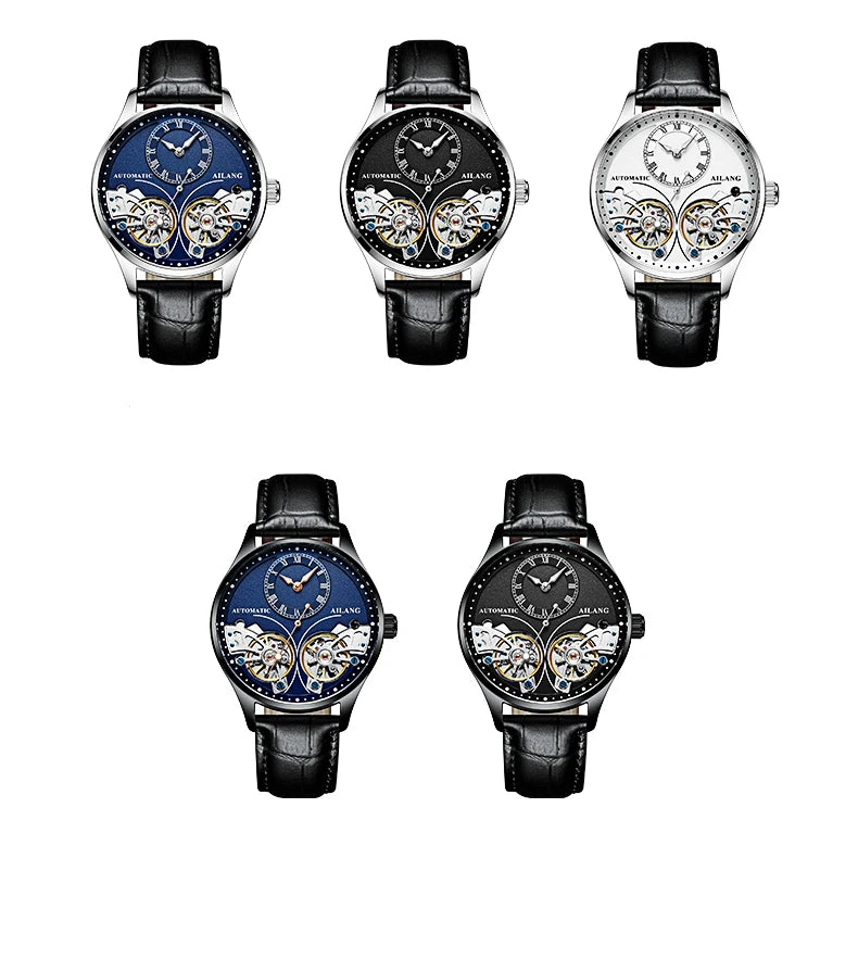 AILANG brandneue modische Double-Tourbillon-Uhr für Herren, Luxus-Edelstahl, wasserdicht, automatisch-mechanische Herrenuhr