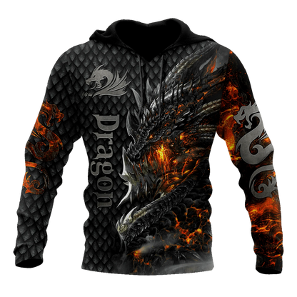 Smuk Fire Dragon 3D-all-over-print hættetrøje til mænd, unisex sweatshirt, efterårsstreetwear, casual jakke, træningssæt KJ749