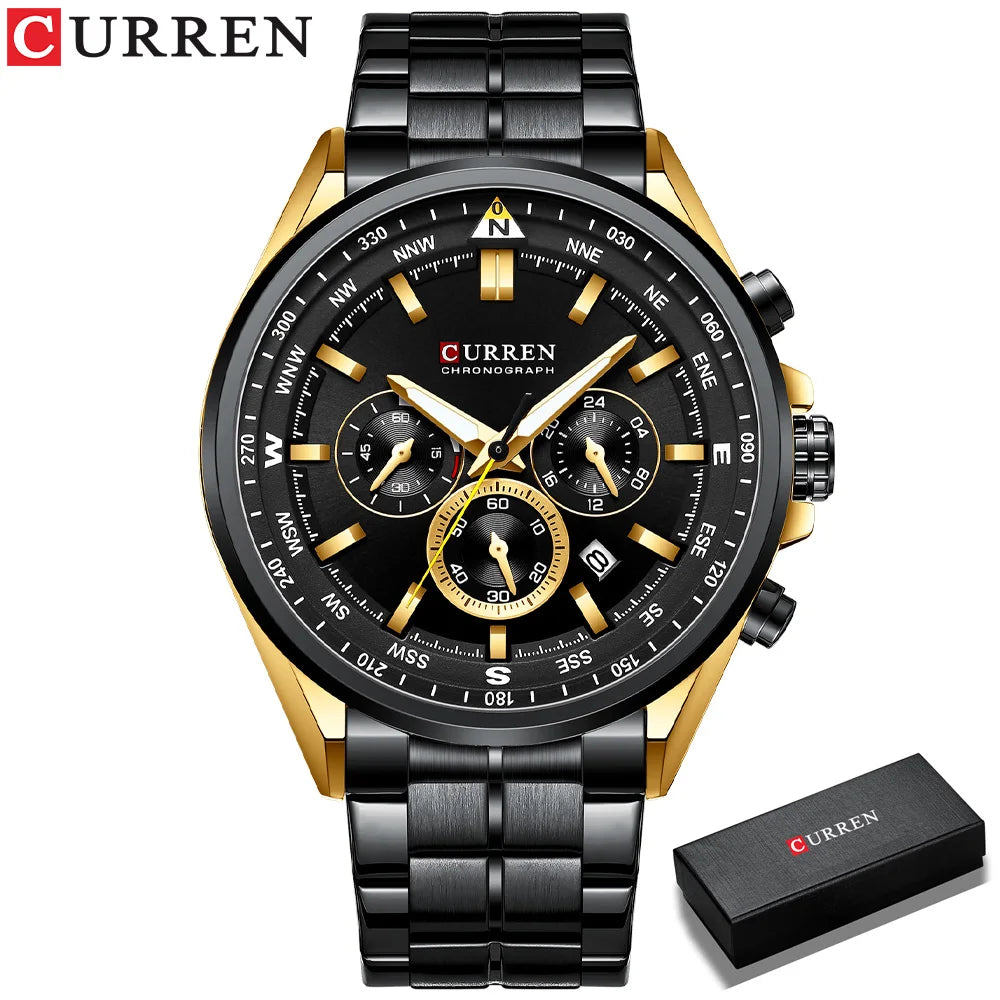 Relógio de homem CURREN – Relógio de tendência de uma grande marca, modelo de luxo, à prova de água, em aço, estilo desportivo, cronógrafo de quartzo