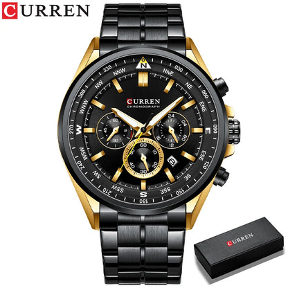 Relógio de homem CURREN – Relógio de tendência de uma grande marca, modelo de luxo, à prova de água, em aço, estilo desportivo, cronógrafo de quartzo