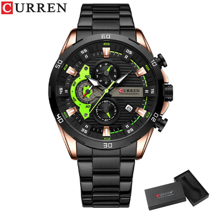 Montre pour homme CURREN – Chronographe sportif de luxe, mouvement à quartz, tout en acier, étanche