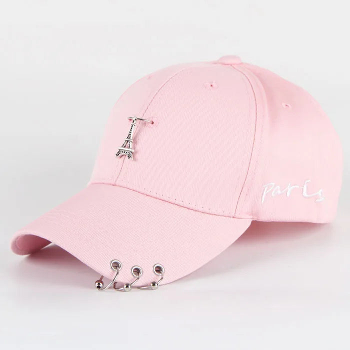 Șapcă de baseball din bumbac în stil hip-hop, cu design creativ, cu inele de piercing, în stil punk, casual pentru adulți, unisex, ajustabilă, cu sistem snapback