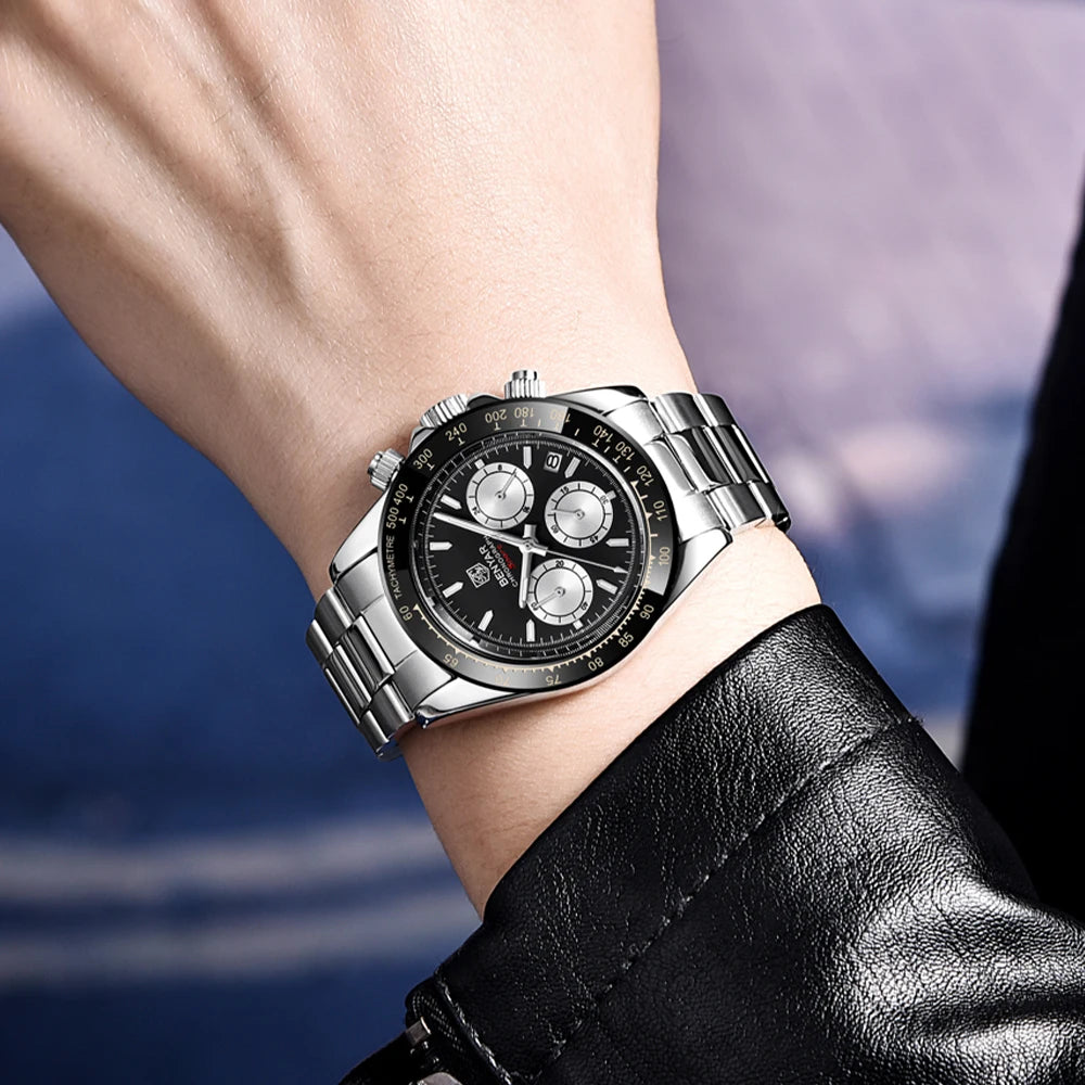 BENYAR Men’s Watches – Luxury chronograph, sporty design, water-resistant, stainless steel, quartz movement