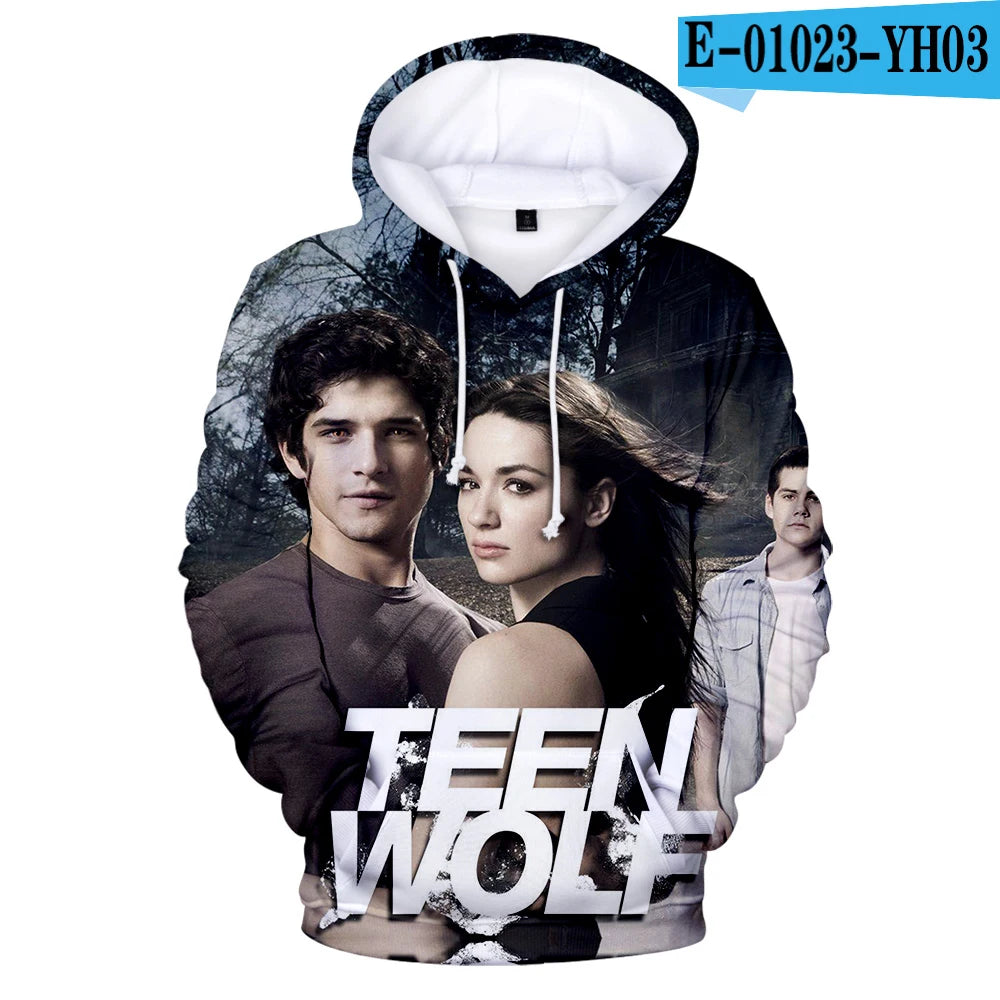 Naujo TV serialo TEEN WOLF 3D rašto džemperiai su gobtuvu vyrams ir moterims, Harajuku stiliaus rudens vaikiški gatvės mados puloveriai, hiphopo džemperis su gobtuvu
