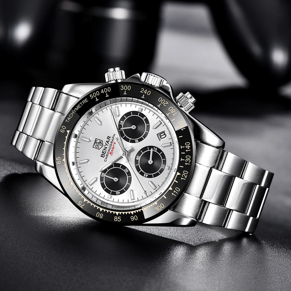 BENYAR Men’s Watches – Luxury chronograph, sporty design, water-resistant, stainless steel, quartz movement