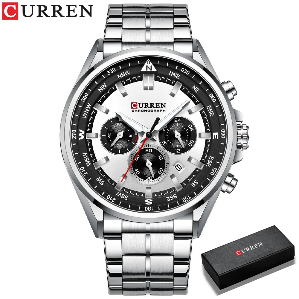 Relógio de homem CURREN – Relógio de tendência de uma grande marca, modelo de luxo, à prova de água, em aço, estilo desportivo, cronógrafo de quartzo