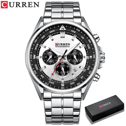 Relógio de homem CURREN – Relógio de tendência de uma grande marca, modelo de luxo, à prova de água, em aço, estilo desportivo, cronógrafo de quartzo