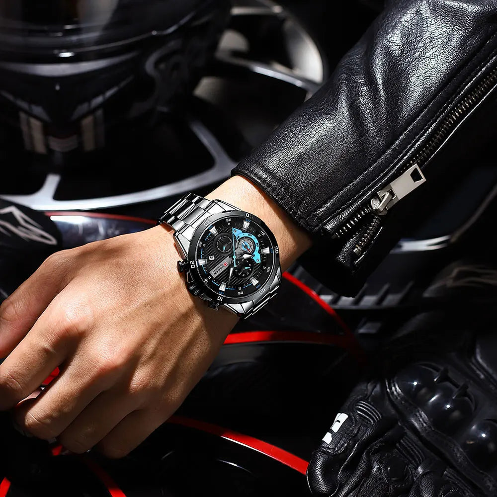 Montre pour homme CURREN – Chronographe sportif de luxe, mouvement à quartz, tout en acier, étanche
