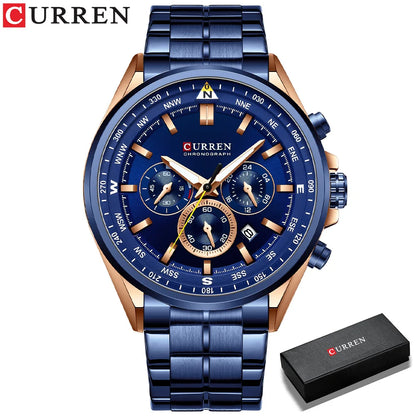 Relógio de homem CURREN – Relógio de tendência de uma grande marca, modelo de luxo, à prova de água, em aço, estilo desportivo, cronógrafo de quartzo