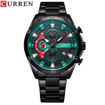 Montre pour homme CURREN – Chronographe sportif de luxe, mouvement à quartz, tout en acier, étanche