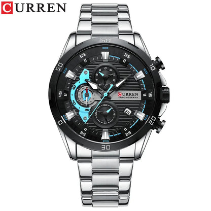 Montre pour homme CURREN – Chronographe sportif de luxe, mouvement à quartz, tout en acier, étanche