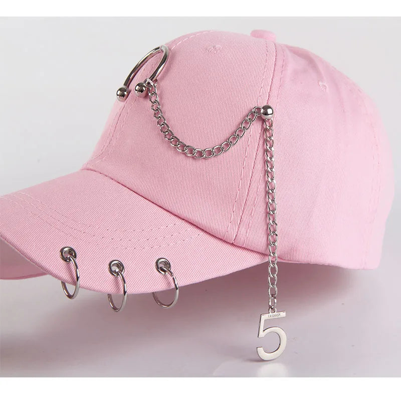 Șapcă de baseball din bumbac în stil hip-hop, cu design creativ, cu inele de piercing, în stil punk, casual pentru adulți, unisex, ajustabilă, cu sistem snapback