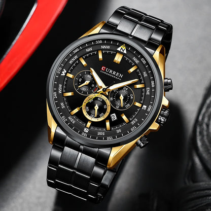Relógio de homem CURREN – Relógio de tendência de uma grande marca, modelo de luxo, à prova de água, em aço, estilo desportivo, cronógrafo de quartzo