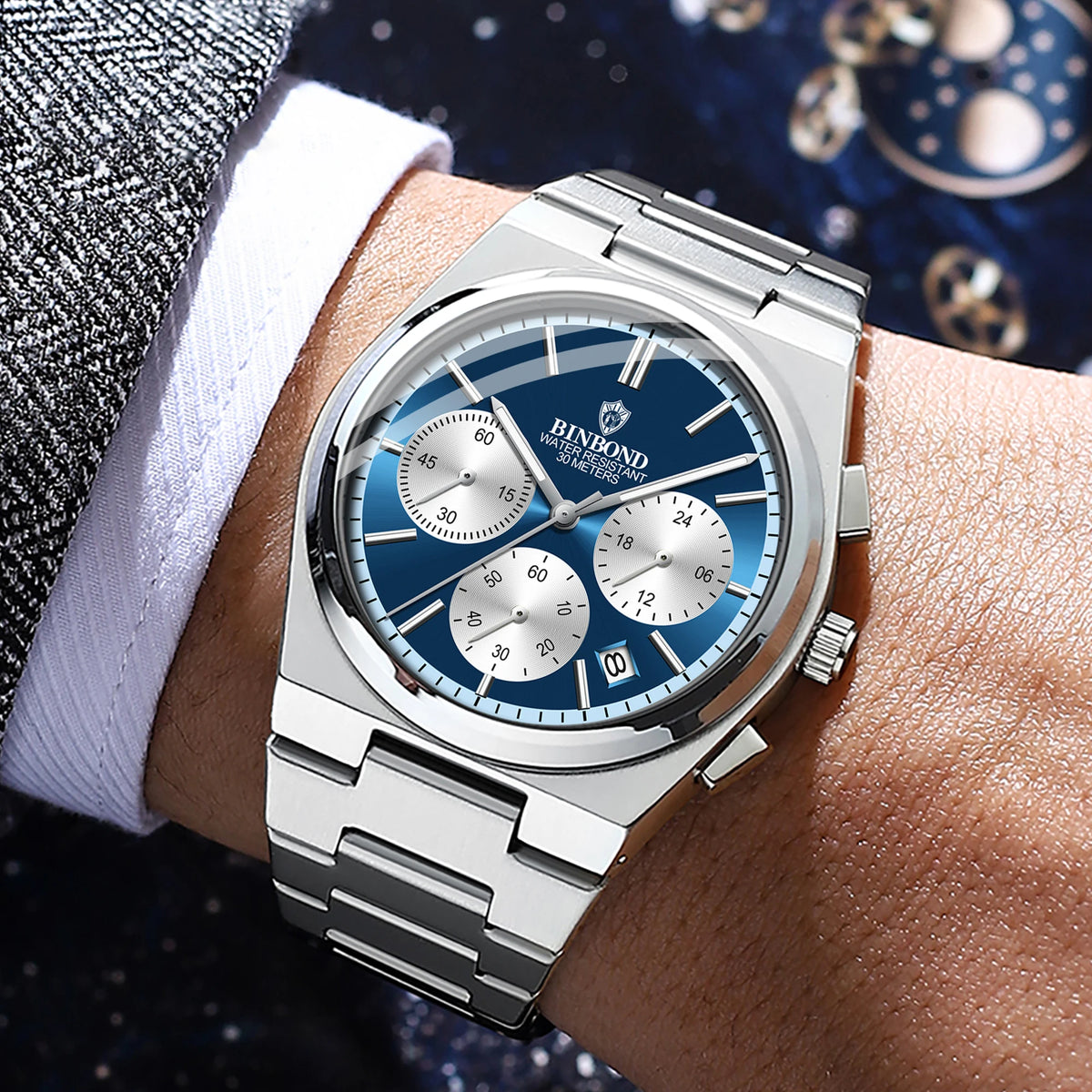BINBOND Accurate Quartz Men’s Watch – Robust, Automatic Date, Chronograph, Luminous, Water-Resistant, Luxury Casual Men’s Watch – Reloj