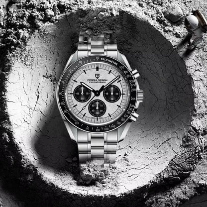 PAGANI DESIGN – Nouvelle montre à quartz de luxe pour homme, dotée d’un cadran à motif météorite, chronographe sportif, verre saphir avec traitement antireflet.