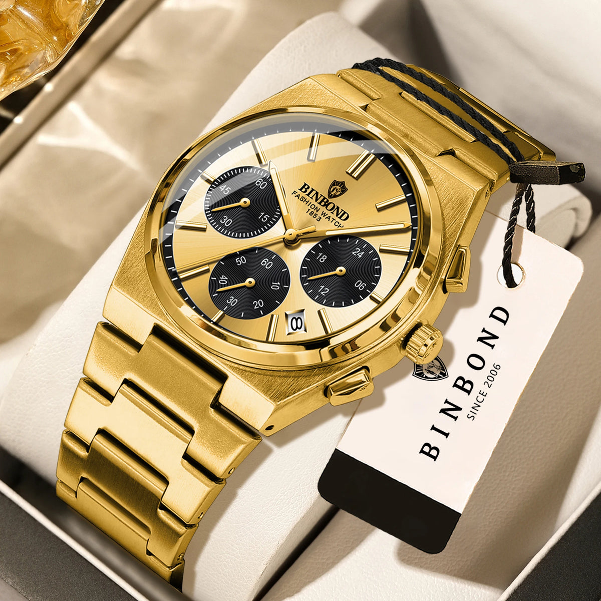 BINBOND Accurate Quartz Men’s Watch – Robust, Automatic Date, Chronograph, Luminous, Water-Resistant, Luxury Casual Men’s Watch – Reloj